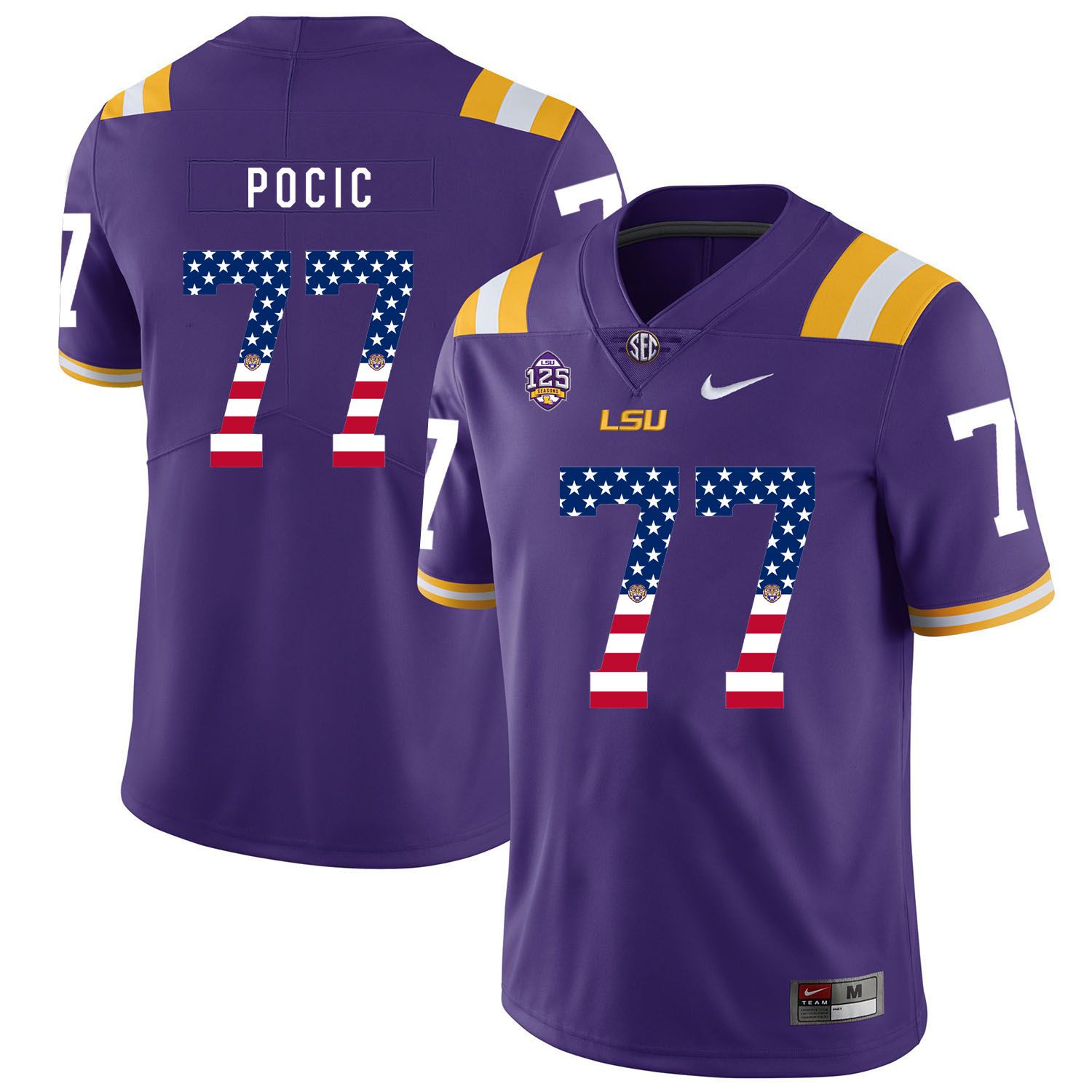 Men LSU Tigers 77 Pocic Purple Flag Customized NCAA Jerseys